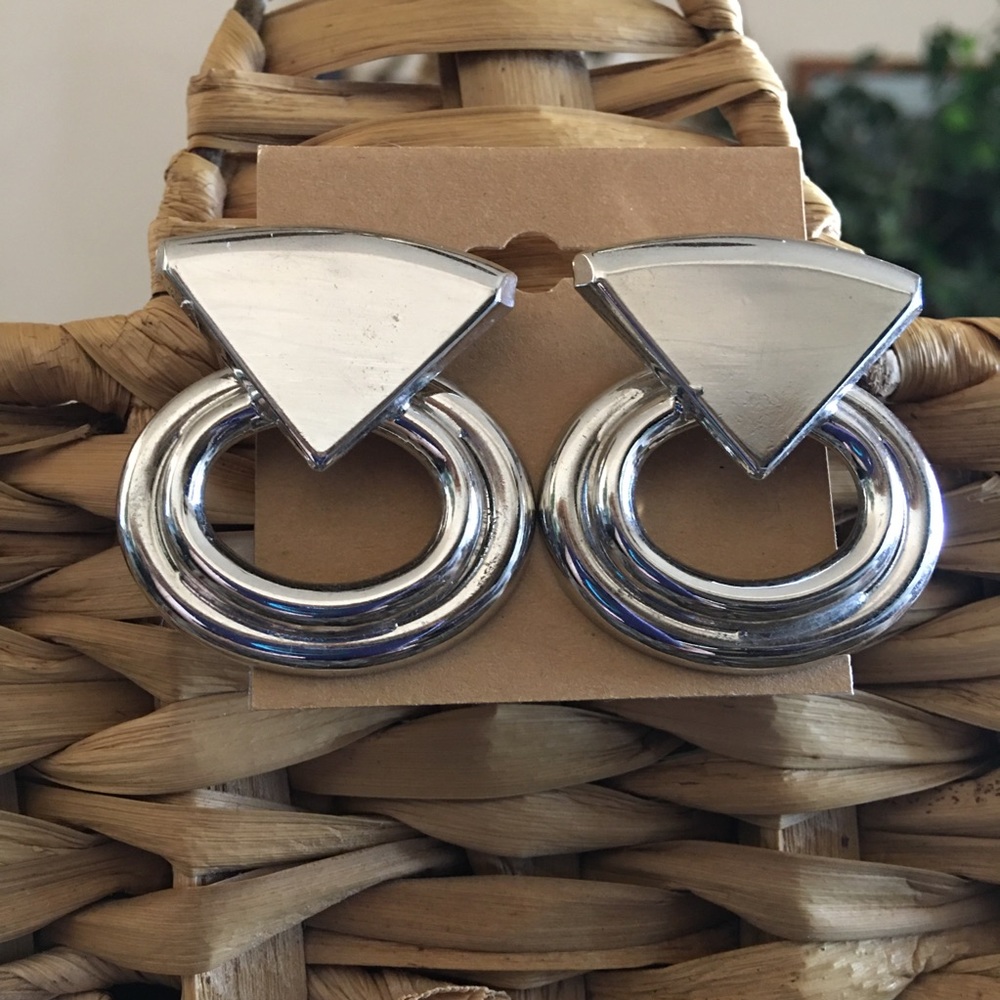 Vintage silver tone statement pierced earrings